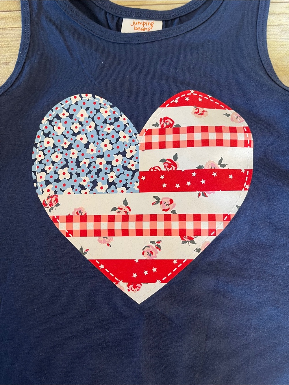 Navy Patchwork Graphic Summer Tank Top for 5T Girl Americana - Picture 4 of 9